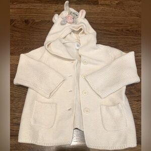 Gap Baby Brannan 12-18 Months Knit Unicorn Button Up Hood Cardigan Sweater